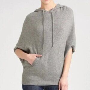 Vince 100% Cashmere Hoodie Poncho Sweater Pullover Size Medium Short Sleeve Grey